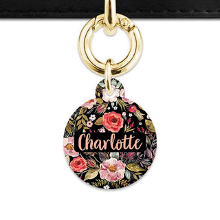 Bailey And Bone Pet Tag Circle / Gold Black Vintage Flowers Pet Tag