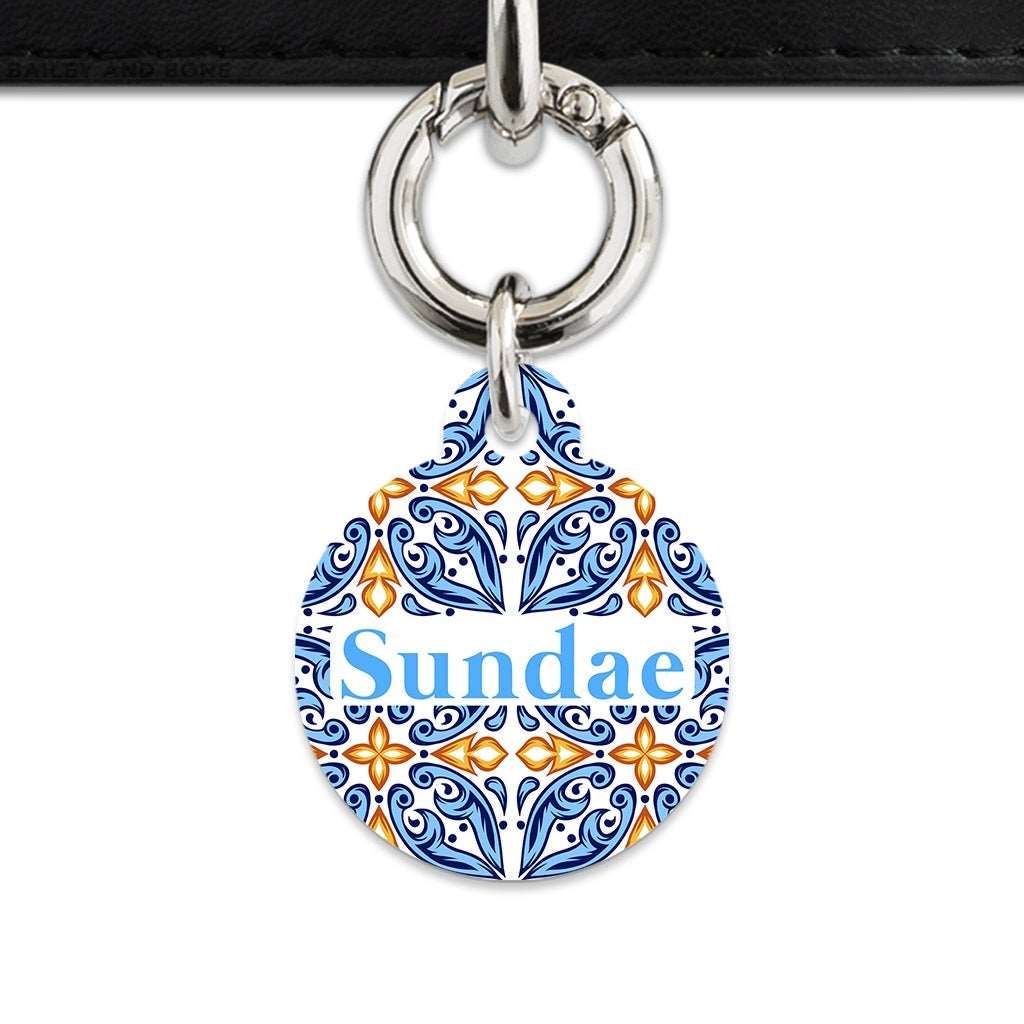 Bailey And Bone Pet Tag Circle / Silver Blue And Orange Tiles Pet Tag