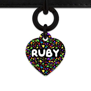 Bailey And Bone Pet Tag Heart / Black Black Rainbow Terrazzo Pet Tag
