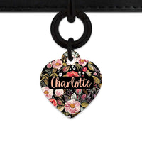 Bailey And Bone Pet Tag Heart / Black Black Vintage Flowers Pet Tag