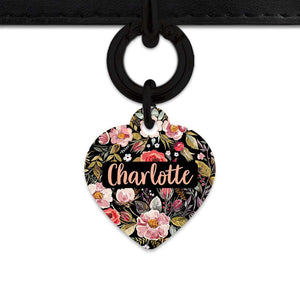 Bailey And Bone Pet Tag Heart / Black Black Vintage Flowers Pet Tag