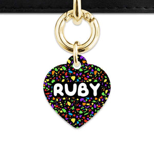 Bailey And Bone Pet Tag Heart / Gold Black Rainbow Terrazzo Pet Tag
