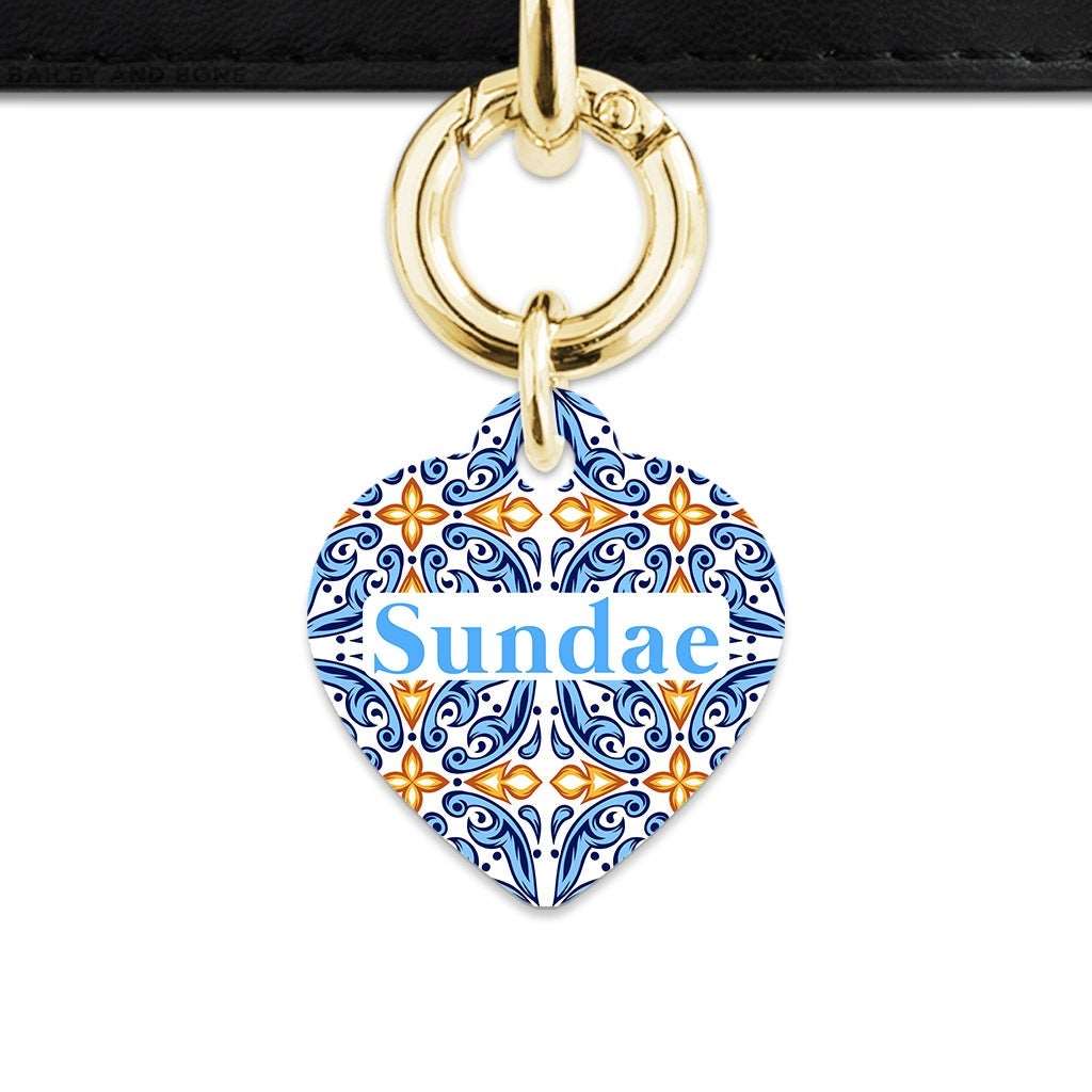 Bailey And Bone Pet Tag Heart / Gold Blue And Orange Tiles Pet Tag
