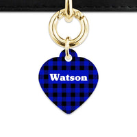 Bailey And Bone Pet Tag Heart / Gold Blue Plaid Pet Tag