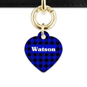 Bailey And Bone Pet Tag Heart / Gold Blue Plaid Pet Tag