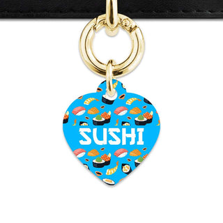 Bailey And Bone Pet Tag Heart / Gold Blue Sushi Pattern Pet Tag