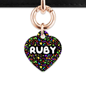 Bailey And Bone Pet Tag Heart / Rose Gold Black Rainbow Terrazzo Pet Tag