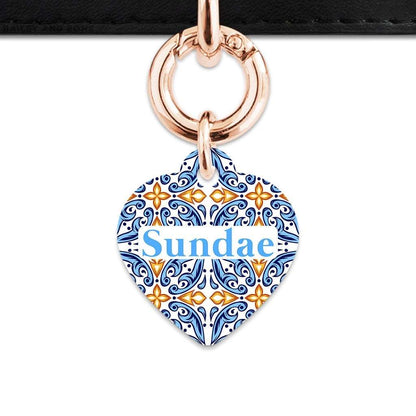 Bailey And Bone Pet Tag Heart / Rose Gold Blue And Orange Tiles Pet Tag