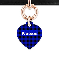 Bailey And Bone Pet Tag Heart / Rose Gold Blue Plaid Pet Tag