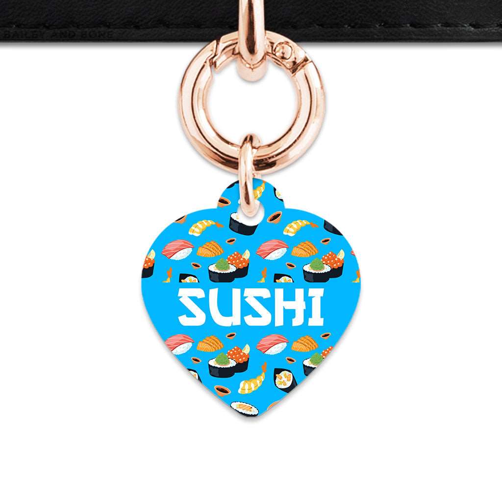 Bailey And Bone Pet Tag Heart / Rose Gold Blue Sushi Pattern Pet Tag