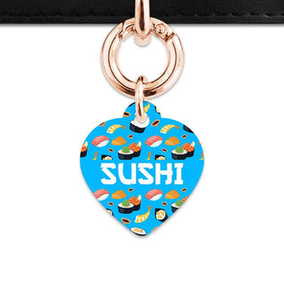 Bailey And Bone Pet Tag Heart / Rose Gold Blue Sushi Pattern Pet Tag