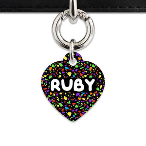 Bailey And Bone Pet Tag Heart / Silver Black Rainbow Terrazzo Pet Tag