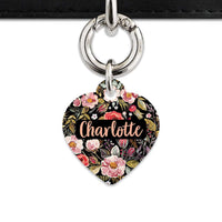 Bailey And Bone Pet Tag Heart / Silver Black Vintage Flowers Pet Tag