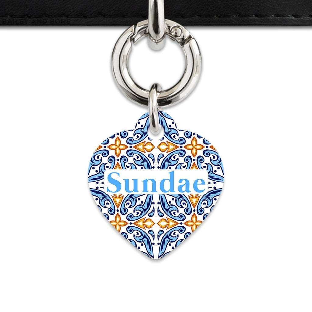 Bailey And Bone Pet Tag Heart / Silver Blue And Orange Tiles Pet Tag