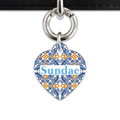Bailey And Bone Pet Tag Heart / Silver Blue And Orange Tiles Pet Tag
