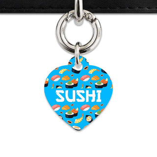 Bailey And Bone Pet Tag Heart / Silver Blue Sushi Pattern Pet Tag