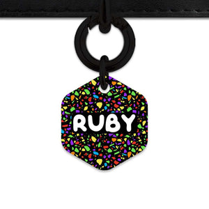 Bailey And Bone Pet Tag Hexagon / Black Black Rainbow Terrazzo Pet Tag