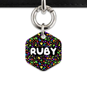 Bailey And Bone Pet Tag Hexagon / Silver Black Rainbow Terrazzo Pet Tag