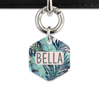 Bailey And Bone Pet Tag Hexagon / Silver Pink And Green Palms Pet Tag
