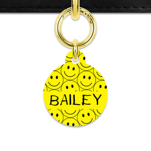 Bailey & Bone Pet ID Tag Circle Yellow Smiley Face Dog Tag