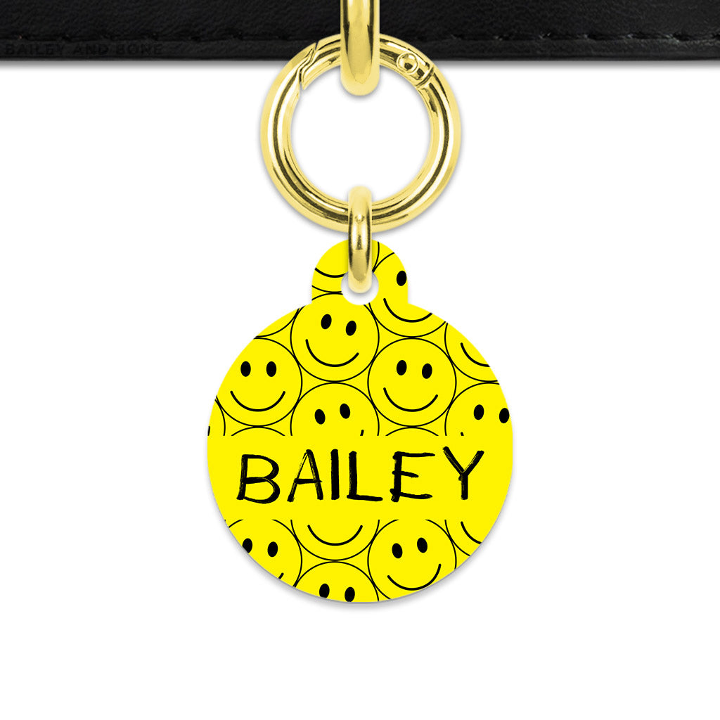 Bailey & Bone Pet ID Tag Circle Yellow Smiley Face Dog Tag