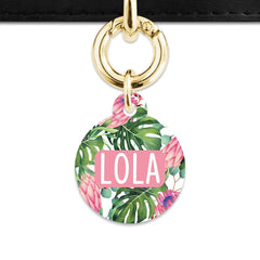 Pink And Green Tropical Flowers Pet ID Tag