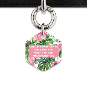 Bailey&Bone Pet Tag Pink And Green Tropical Flowers Pet Tag