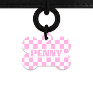 Bailey&Bone Pet Tag Pink And White Checkers Pet Tag