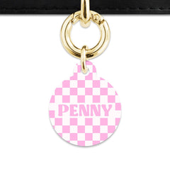 Pink And White Checkers Pet ID Tag