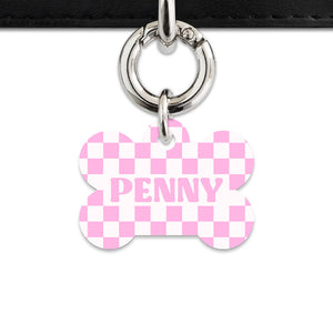 Bailey&Bone Pet Tag Pink And White Checkers Pet Tag