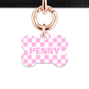 Bailey&Bone Pet Tag Pink And White Checkers Pet Tag