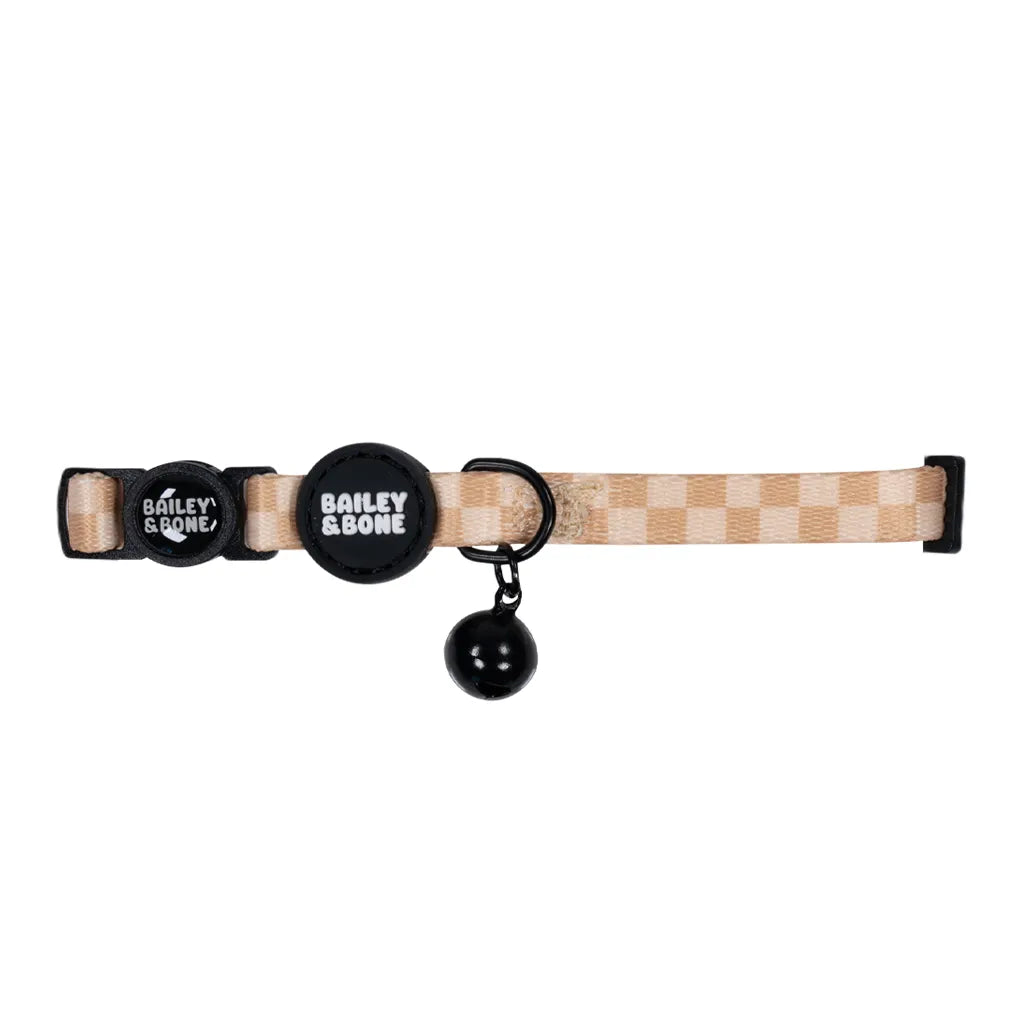 Beige And Tan Checkers Cat Collar