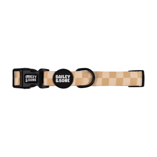 Beige And Tan Checkers Dog Collar