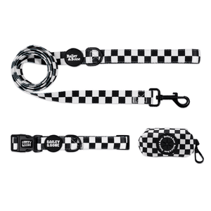 Black And White Checkers Collar And lead Bundle