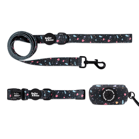 Black Pastel Terrazzo Collar And Lead Bundle