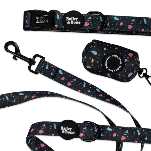 Black Pastel Terrazzo Collar And Lead Bundle