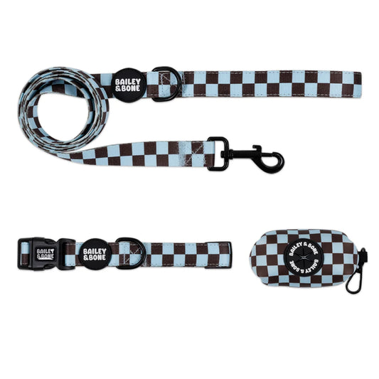 Blue And Brown Checkers Collar Bundle