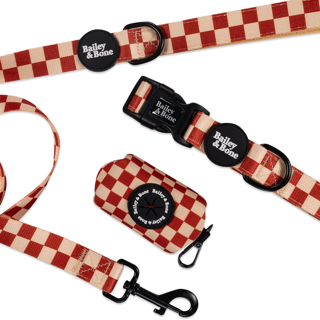 Brown And Beige Checkers Collar And Lead Bundle