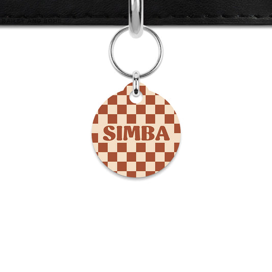 Brown And Beige Checkers Mini Pet ID Tag