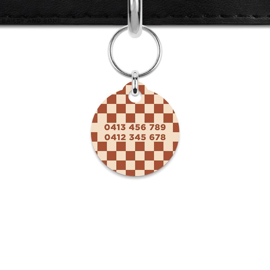 Brown And Beige Checkers Mini Pet ID Tag