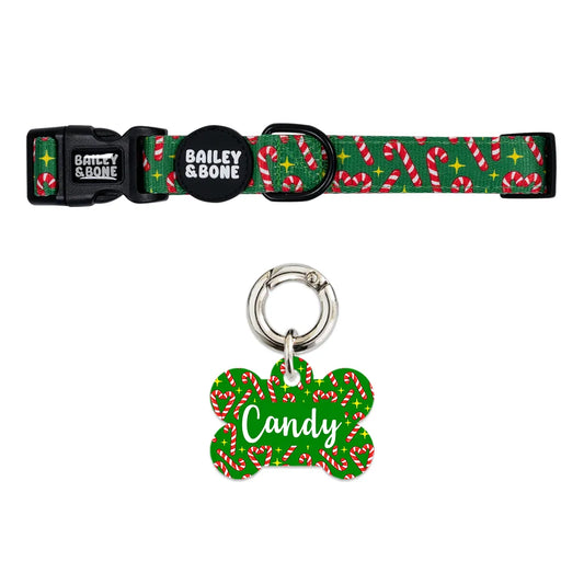 Candy Canes Pet Tag and Collar Bundle