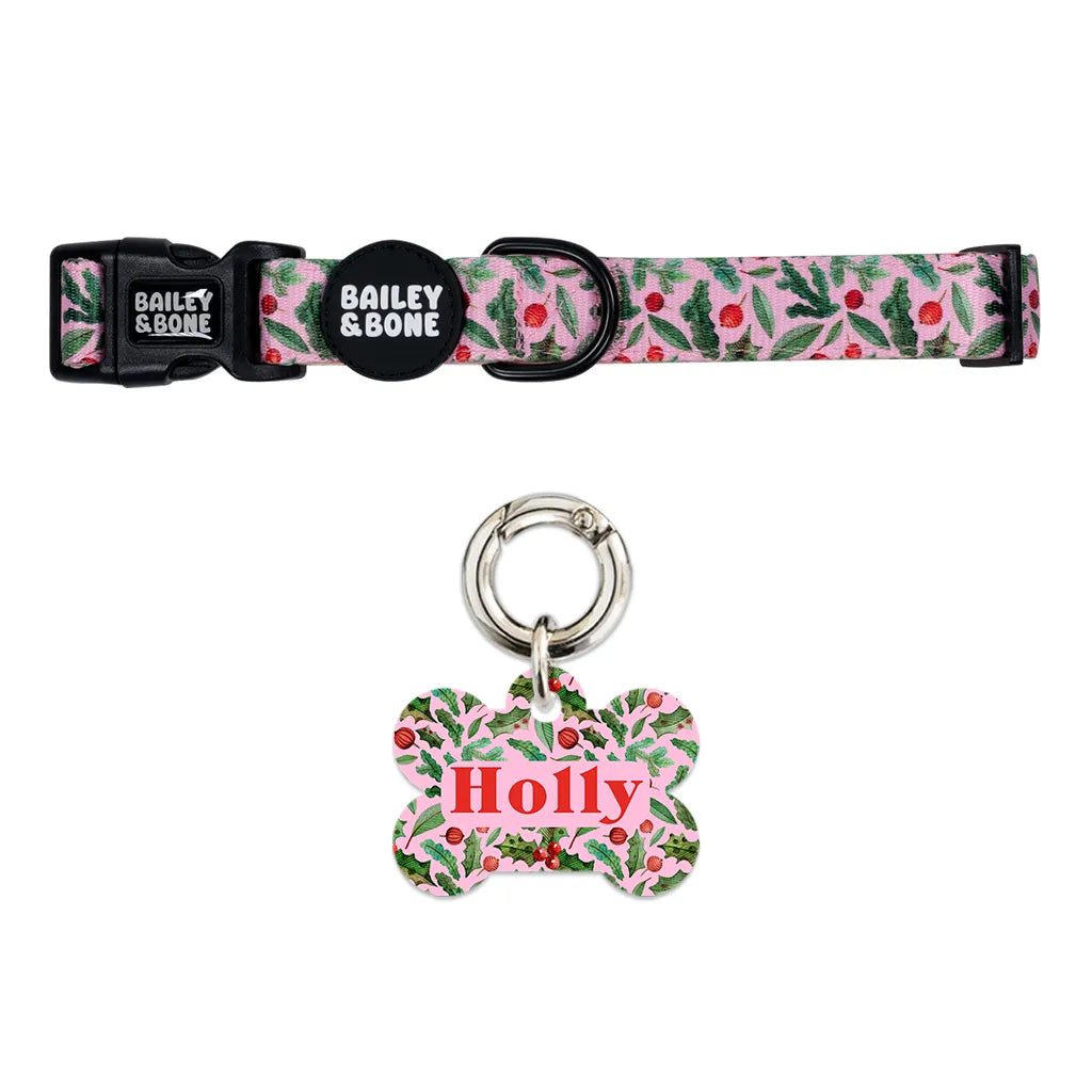 Christmas Holly Pet Tag and Collar Bundle
