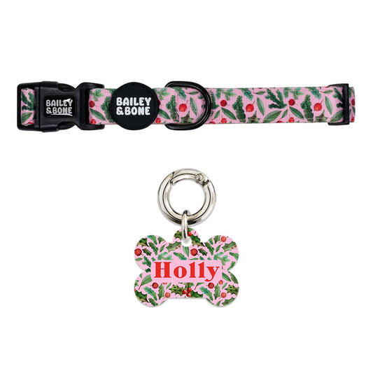 Christmas Holly Pet Tag and Collar Bundle