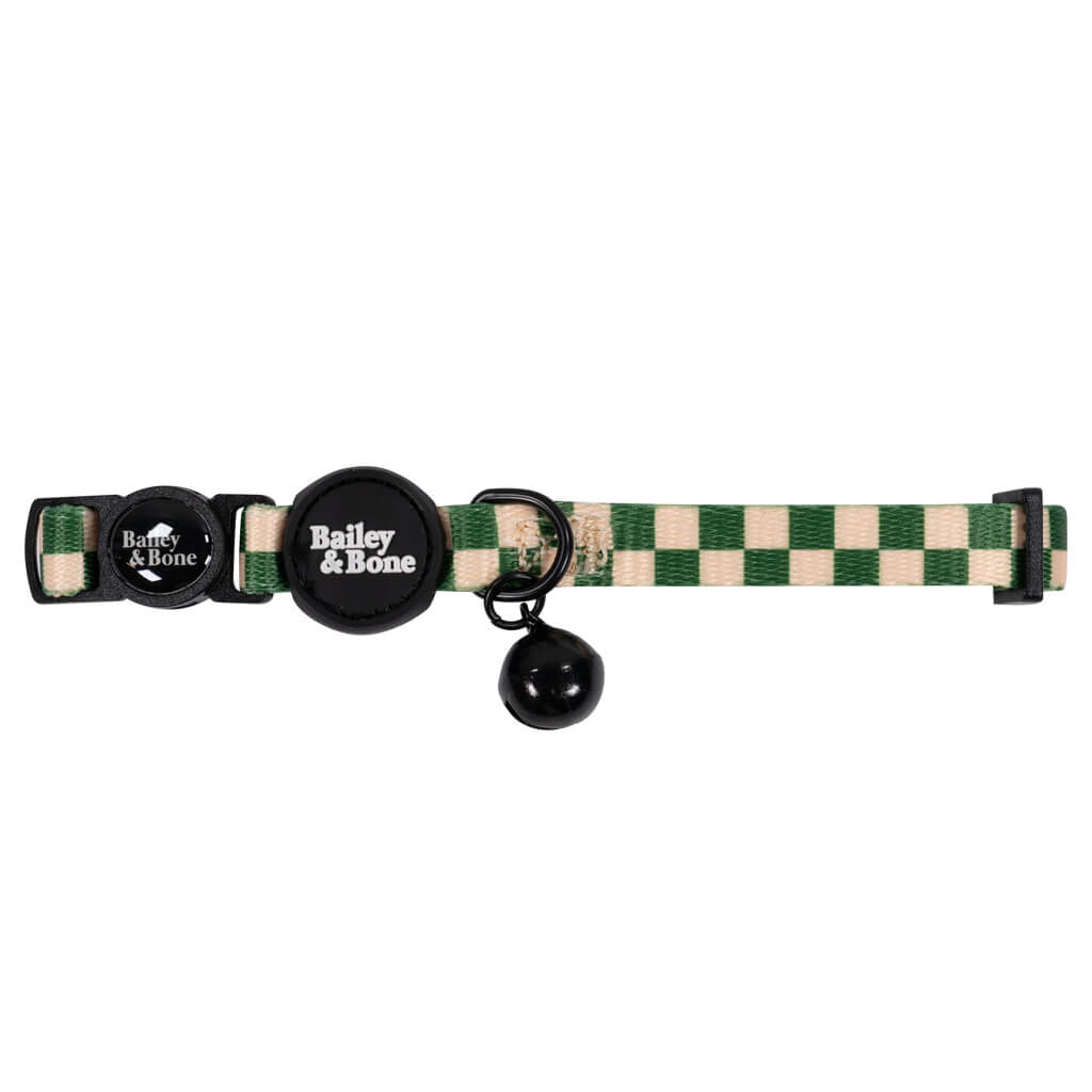 Green And Beige Checkers Cat Collar