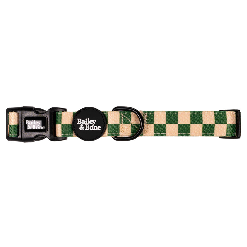 Green And Beige Checkers Dog Collar