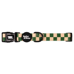 Green And Beige Checkers Dog Collar