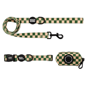 Green And Beige Checkers Collar And Lead Bundle