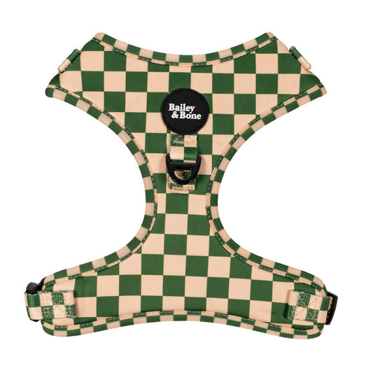 Green And Beige Checkers Dog Harness