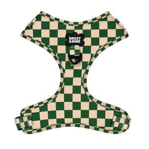 Green And Beige Checkers Dog Harness