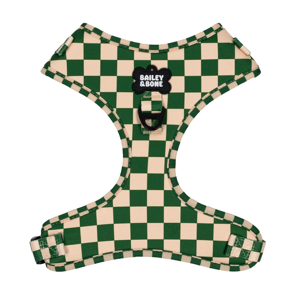 Green And Beige Checkers Dog Harness